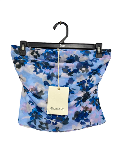 GHANDA CO |S| WAIST 28| A22| BLUE AND PURPLE FLORAL MESH STRAPLESS TUBE TOP | CHIC Y2K BANDEAU