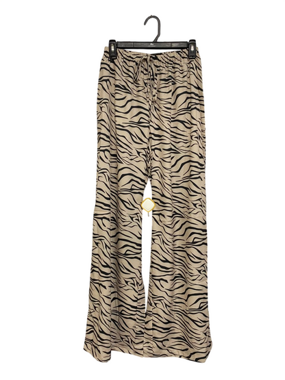 SHEIN |XS| WAIST 24| A22| BEIGE AND BLACK ANIMAL PRINT DRAWSTRING WIDE-LEG TROUSERS | BOLD CASUAL LOUNGE PANTS
