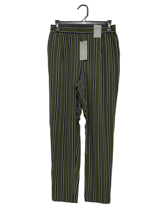 ATMOSPHERE |S| WAIST 26| A22| OLIVE GREEN AND STRIPED CASUAL TROUSERS | VERTICAL STRIPE ANKLE PANTS