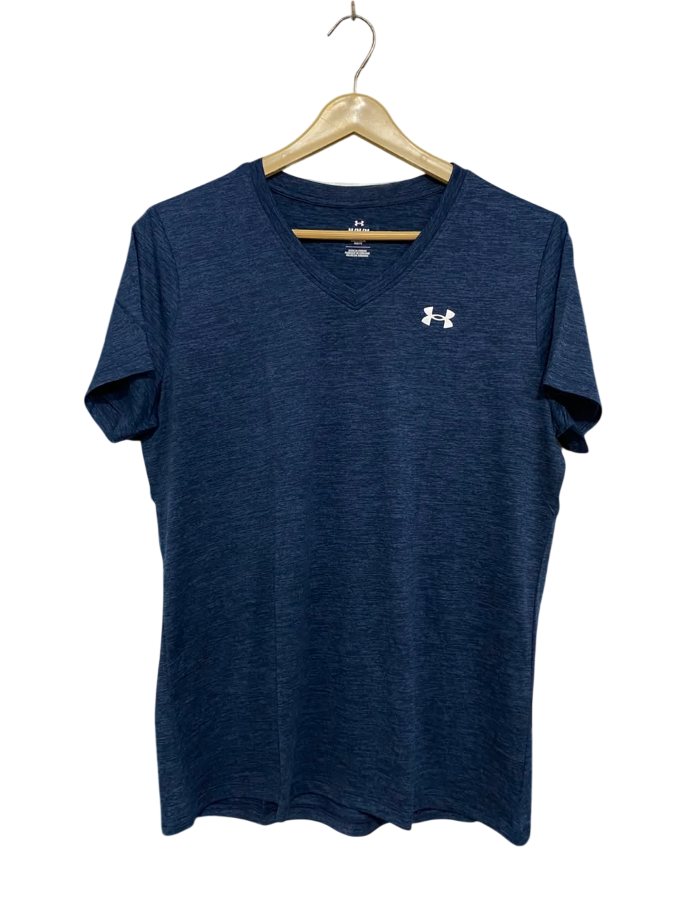 UNDER ARMOUR |M| BUST 19| A22| NAVY BLUE MELANGE V-NECK ACTIVE T-SHIRT | SPORTY SHORT-SLEEVE TOP