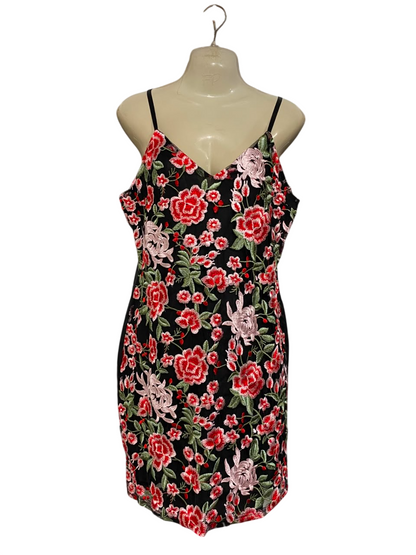 QUIZ |M| BUST 18| A23| BLACK AND RED FLORAL EMBROIDERED SLIP DRESS | V-NECK CAMI PARTY DRESS