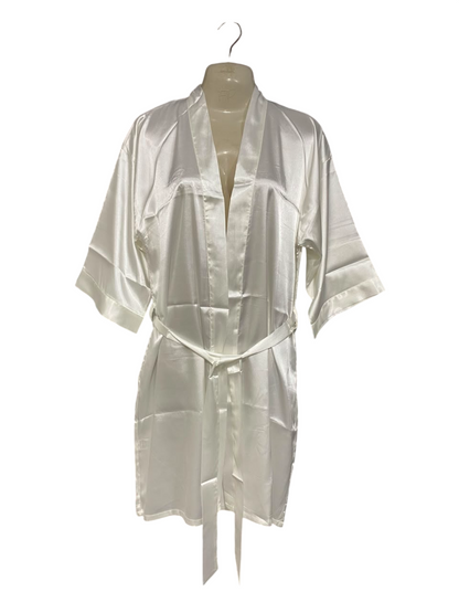 |L| BUST 21| A23| WHITE SATIN KIMONO ROBE | ELEGANT SILKY LOUNGEWEAR & BRIDAL ROBE