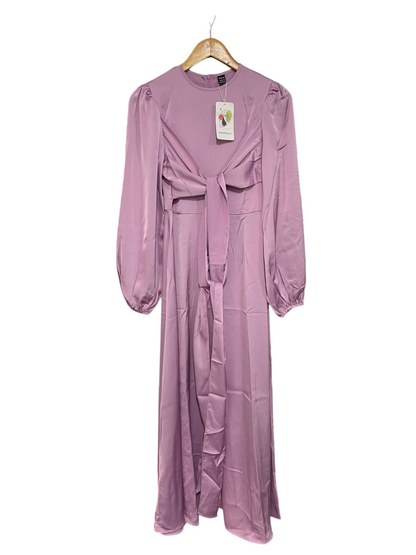 SHEIN |S| BUST 15| A23| MAUVE PINK SATIN KNOT-FRONT LONG-SLEEVE MIDI DRESS