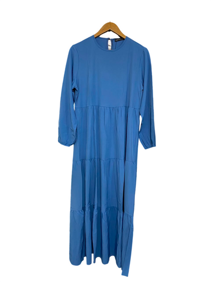 ZAN ZEA |L| BUST 19| A23| BLUE CREW NECK TIERED MAXI DRESS | LONG-SLEEVE CASUAL LONG DRESS