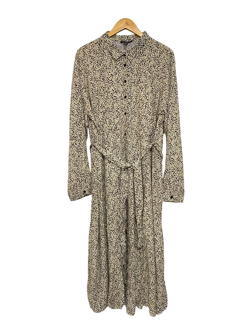 NEW LOOK |XL| BUST 23| A23| CREAM AND BLACK ANIMAL PRINT COLLARED TIE-WAIST MIDI DRESS