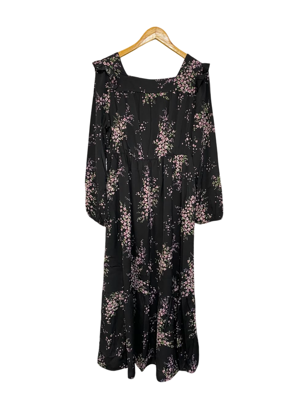 SHEIN |XL| BUST 20| A23| BLACK FLORAL PRINT TIERED MIDI DRESS