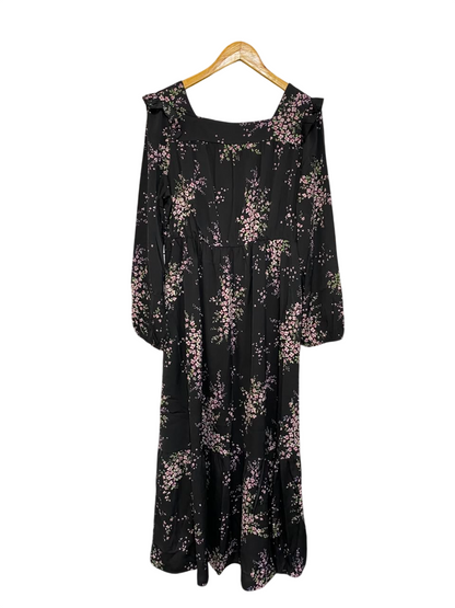 SHEIN |XL| BUST 20| A23| BLACK FLORAL PRINT TIERED MIDI DRESS