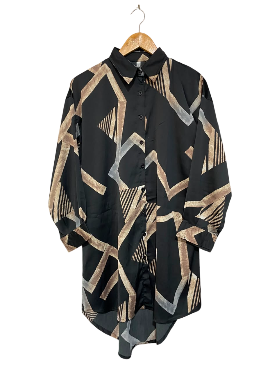 |XL| BUST 22| A23| BLACK GEOMETRIC PRINT OVERSIZED BUTTON-DOWN SHIRT