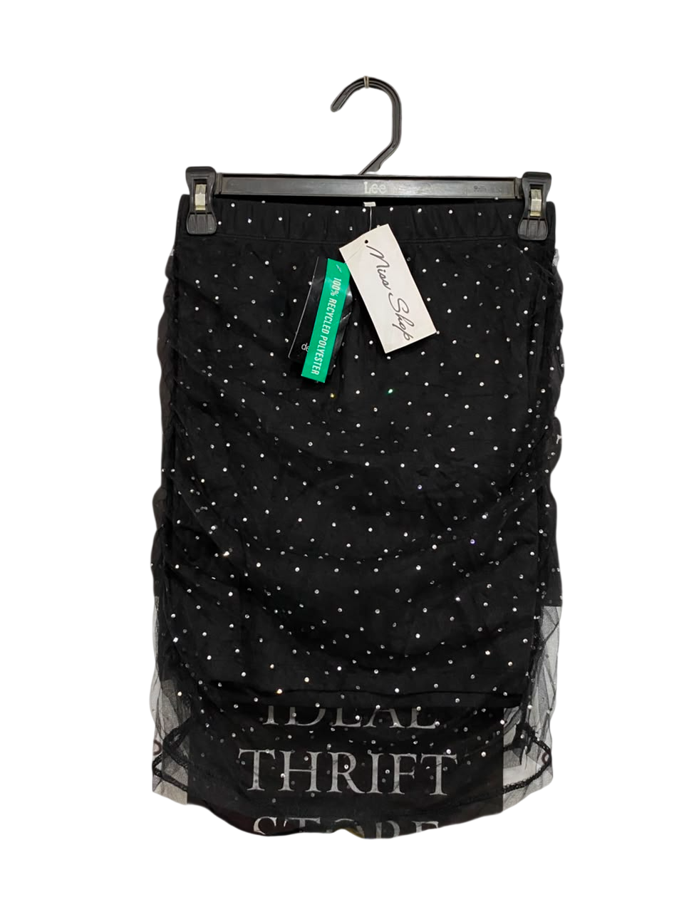 MISS SHOP |XS| WAIST 24| A23| BLACK RHINESTONE RUCHED MINI SKIRT