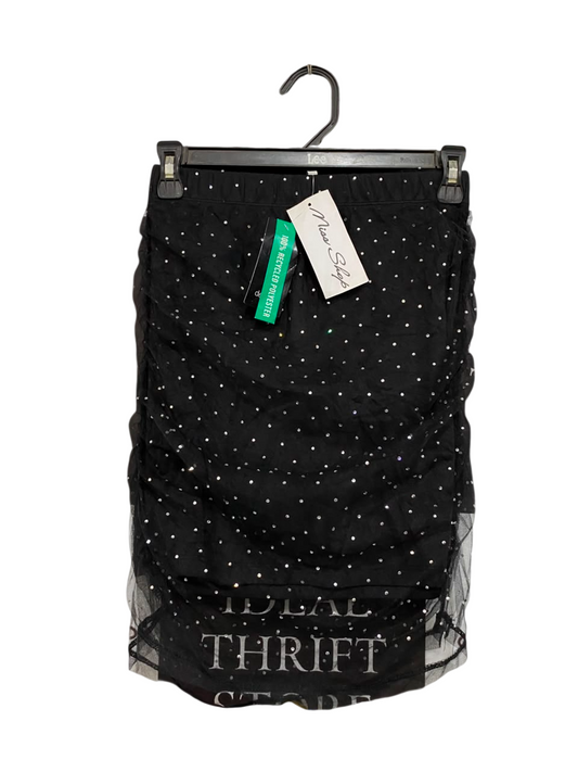 MISS SHOP |XS| WAIST 24| A23| BLACK RHINESTONE RUCHED MINI SKIRT