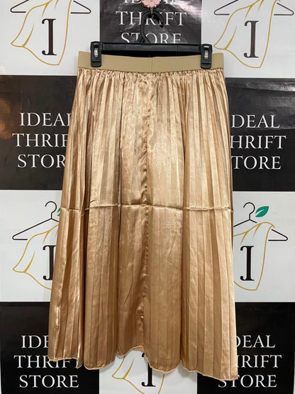 |L| WAIST 28| A23| CHAMPAGNE GOLD METALLIC PLEATED MAXI SKIRT