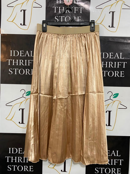 |L| WAIST 28| A23| CHAMPAGNE GOLD METALLIC PLEATED MAXI SKIRT