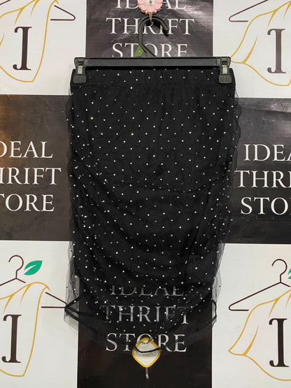 MISS SHOP |XS| WAIST 24| A23| BLACK RHINESTONE RUCHED MINI SKIRT