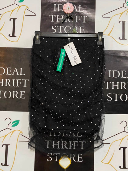 MISS SHOP |XS| WAIST 24| A23| BLACK RHINESTONE RUCHED MINI SKIRT