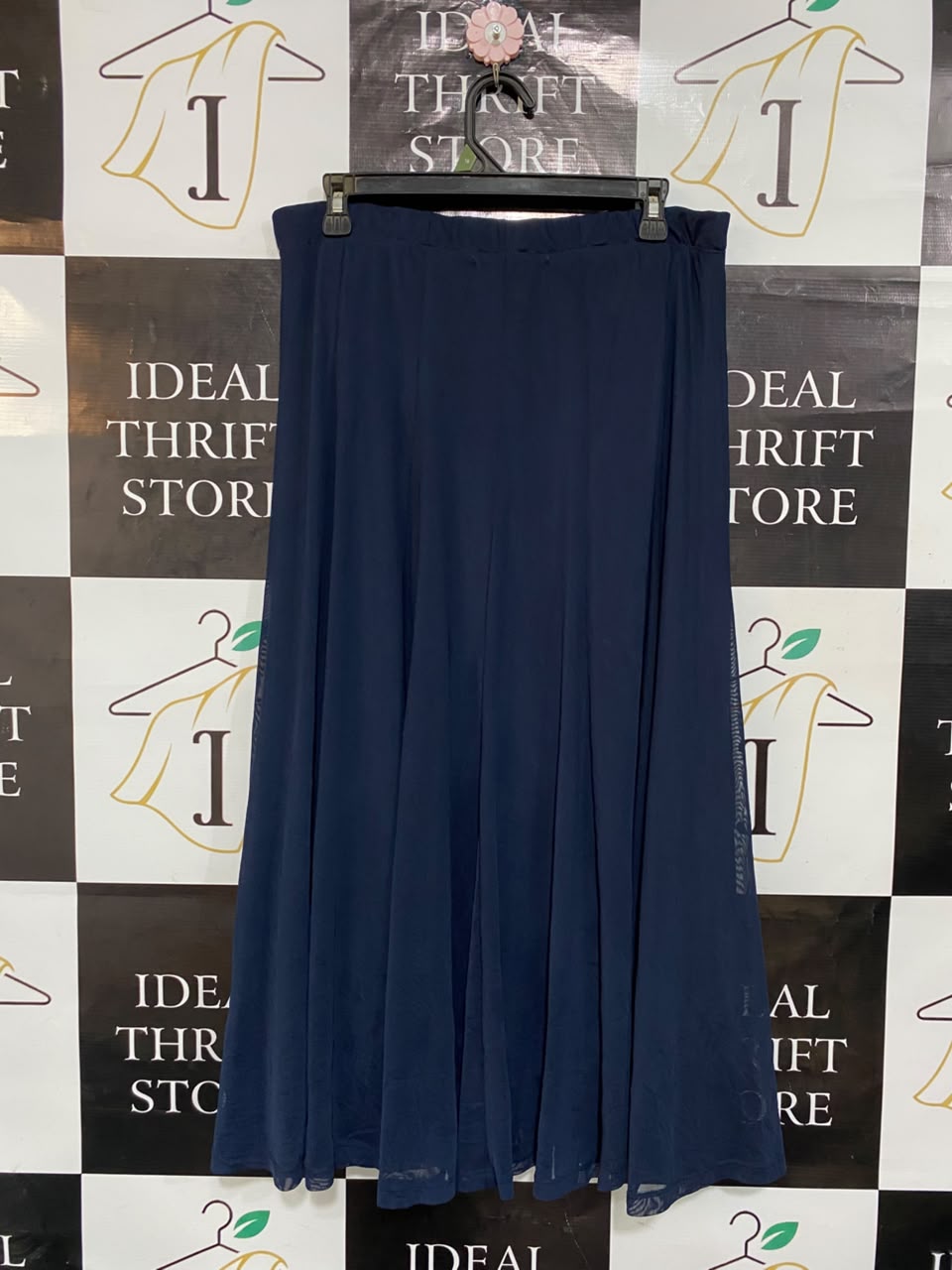 LIZ JORDAN |XL| WAIST 32| A23| NAVY BLUE FLOWY PLEATED MAXI SKIRT