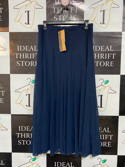 LIZ JORDAN |XL| WAIST 32| A23| NAVY BLUE FLOWY PLEATED MAXI SKIRT