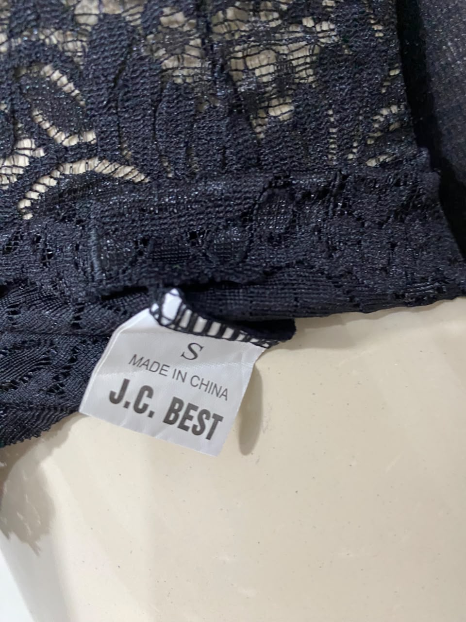 J C BEST |S| BUST 15| A23| BLACK LACE FLORAL CAMI CROP TOP