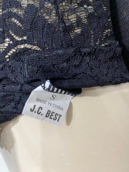 J C BEST |S| BUST 15| A23| BLACK LACE FLORAL CAMI CROP TOP