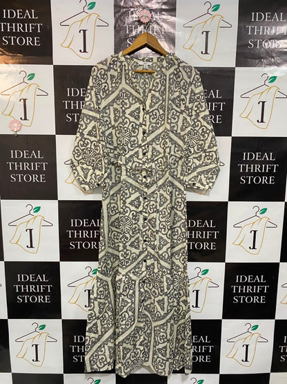 NEXT |M| BUST 19| A23| CREAM & BLACK PRINTED MIDI DRESS