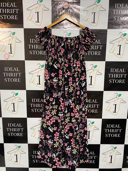 SHEIN CURVE |XL| BUST 15| A23| BLACK FLORAL PRINT OFF-SHOULDER MAXI DRESS