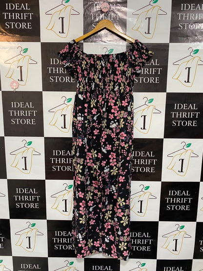 SHEIN CURVE |XL| BUST 15| A23| BLACK FLORAL PRINT OFF-SHOULDER MAXI DRESS