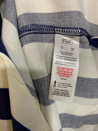 F&F |XL| BUST 22| A23| NAVY BLUE & WHITE STRIPED LONG-SLEEVE SHIRT DRESS