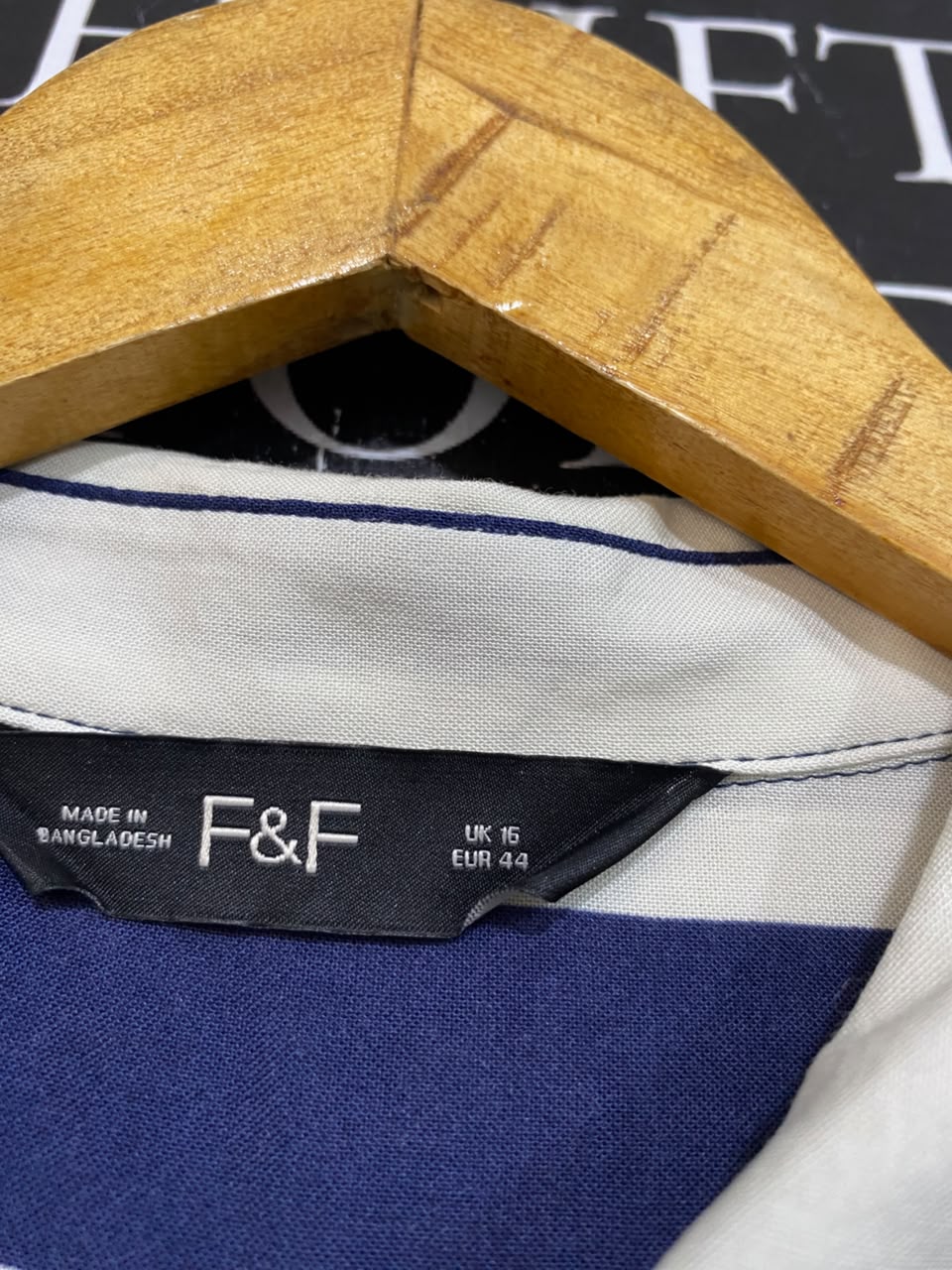 F&F |XL| BUST 22| A23| NAVY BLUE & WHITE STRIPED LONG-SLEEVE SHIRT DRESS