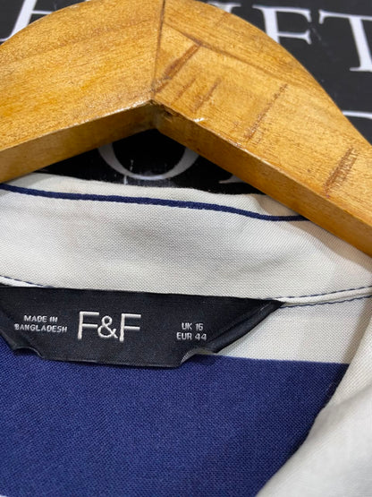 F&F |XL| BUST 22| A23| NAVY BLUE & WHITE STRIPED LONG-SLEEVE SHIRT DRESS