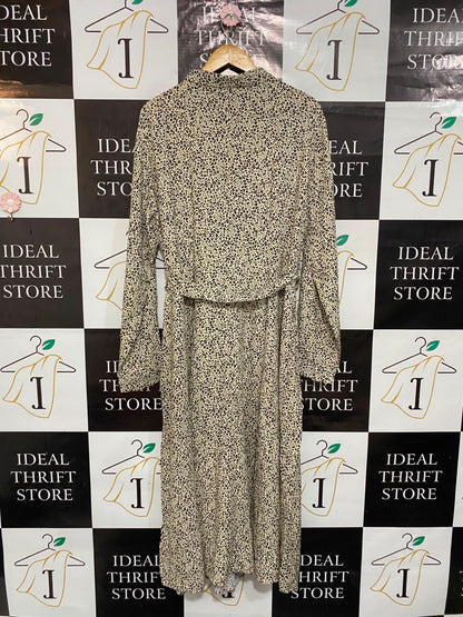 NEW LOOK |XL| BUST 23| A23| CREAM AND BLACK ANIMAL PRINT COLLARED TIE-WAIST MIDI DRESS