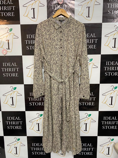 NEW LOOK |XL| BUST 23| A23| CREAM AND BLACK ANIMAL PRINT COLLARED TIE-WAIST MIDI DRESS