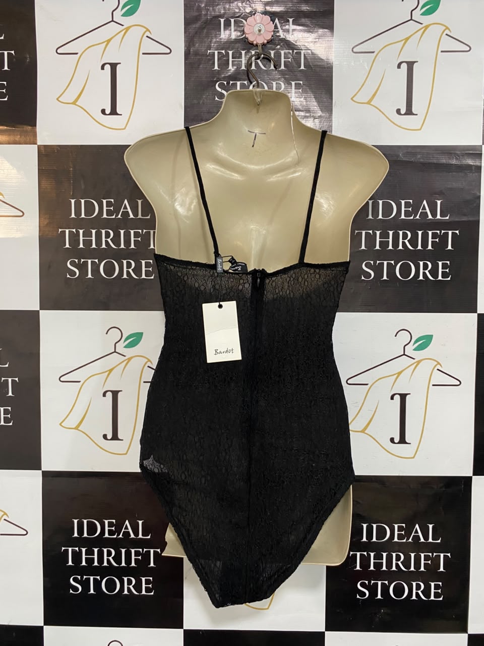 BARDOT |XS| BUST 15| A23| BLACK LACE SPAGHETTI STRAP BODYSUIT | ELEGANT SLEEVELESS LAYERED CAMI TOP
