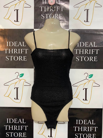 BARDOT |XS| BUST 15| A23| BLACK LACE SPAGHETTI STRAP BODYSUIT | ELEGANT SLEEVELESS LAYERED CAMI TOP