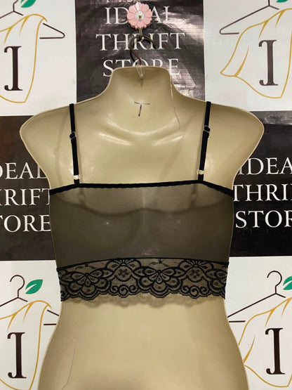 DONGGANLIREN |XS| BUST 11| A23| BLACK RUFFLED LACE-TRIM CROP BRALETTE | SPAGHETTI STRAP COMFORT TOP