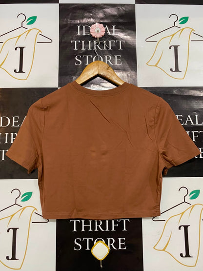 SHEIN |L| BUST 17| A23| BROWN CREW NECK SHORT-SLEEVE CROP TOP | BASIC CASUAL T-SHIRT