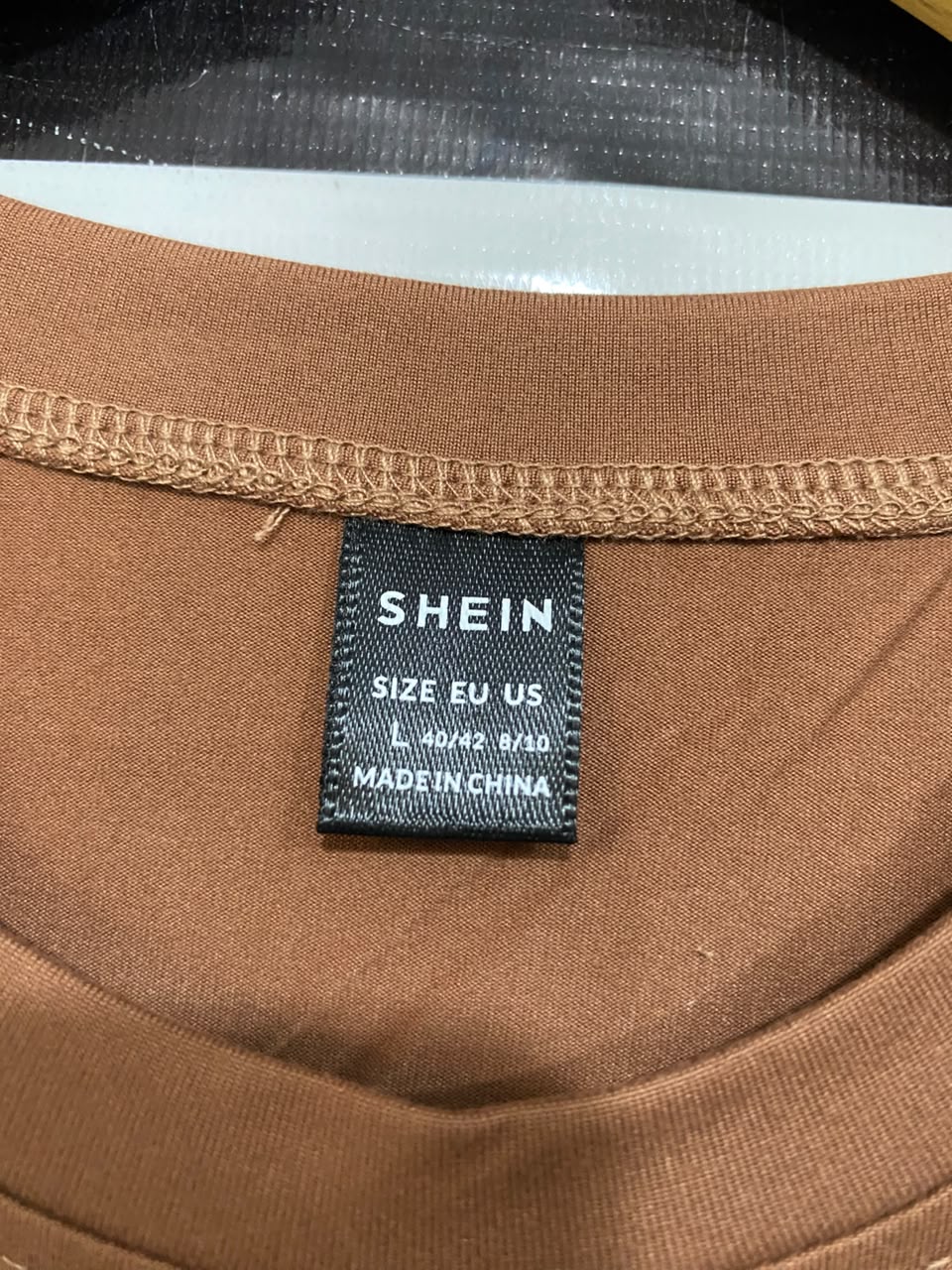 SHEIN |L| BUST 17| A23| BROWN CREW NECK SHORT-SLEEVE CROP TOP | BASIC CASUAL T-SHIRT
