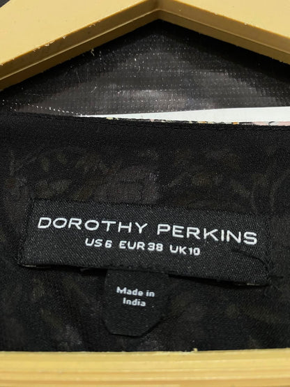 DOROTHY PERKINS |M| BUST 17| A23| BLACK AND MULTICOLOR FLORAL V-NECK TIERED MIDI DRESS | LONG-SLEEVE RUFFLE DRESS