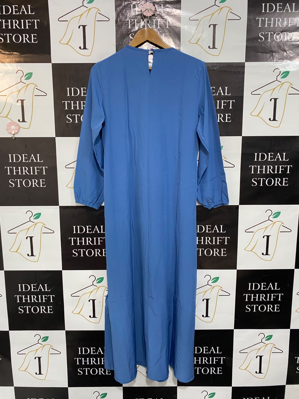 ZAN ZEA |L| BUST 19| A23| BLUE CREW NECK TIERED MAXI DRESS | LONG-SLEEVE CASUAL LONG DRESS