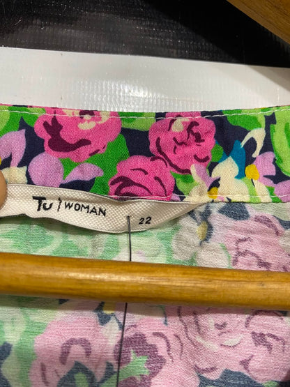 TU WOMAN |XL| BUST 25| A23| MULTICOLOR FLORAL V-NECK SHORT-SLEEVE BLOUSE | VIBRANT CASUAL SUMMER TOP