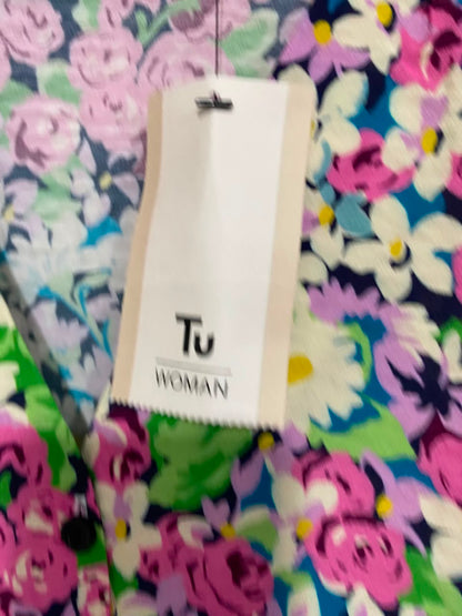 TU WOMAN |XL| BUST 25| A23| MULTICOLOR FLORAL V-NECK SHORT-SLEEVE BLOUSE | VIBRANT CASUAL SUMMER TOP