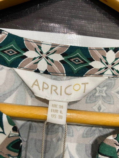 APRICOT |L| BUST 20| A23| GREEN AND BROWN GEOMETRIC PATTERNED TIE-WAIST SHIRT DRESS