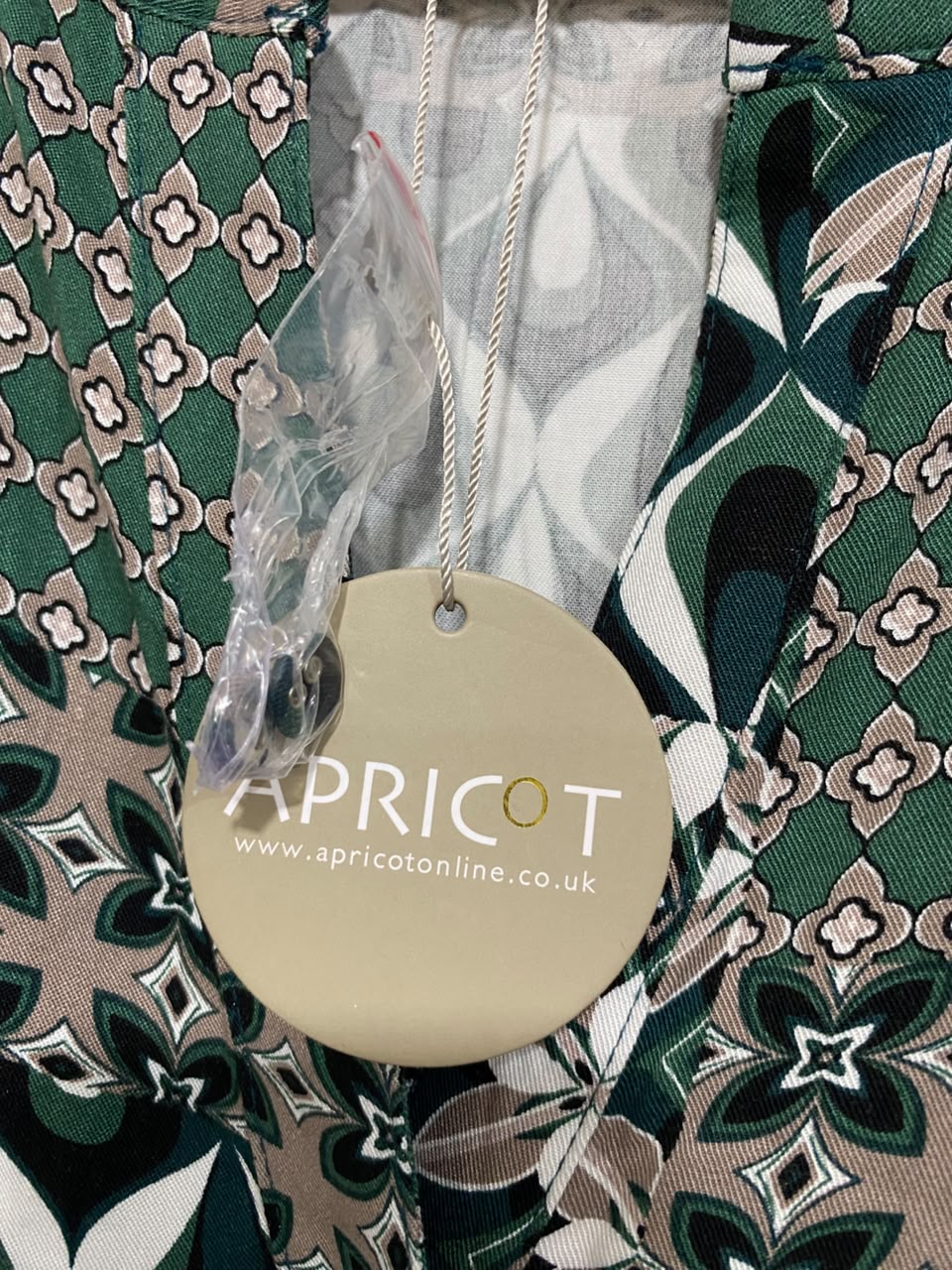 APRICOT |L| BUST 20| A23| GREEN AND BROWN GEOMETRIC PATTERNED TIE-WAIST SHIRT DRESS
