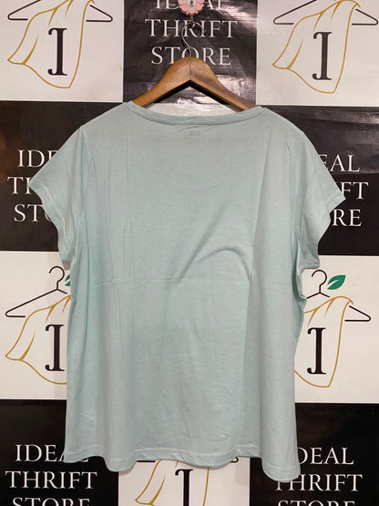 F&F |L| BUST 22| A23| MINT GREEN "HOLLY JOLLY" WREATH GRAPHIC T-SHIRT | CASUAL HOLIDAY SHORT-SLEEVE TOP