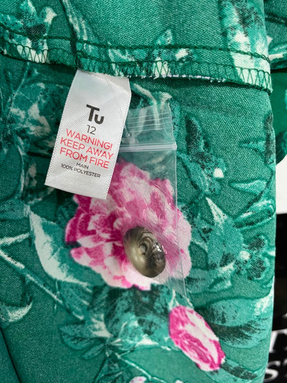 TU WOMAN |M| BUST 18| A23| GREEN AND PINK FLORAL V-NECK TIE-WAIST SHORT-SLEEVE MIDI DRESS | ELEGANT CASUAL DRESS