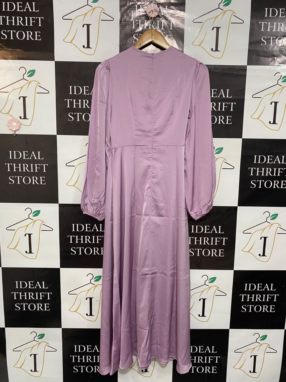 SHEIN |S| BUST 15| A23| MAUVE PINK SATIN KNOT-FRONT LONG-SLEEVE MIDI DRESS