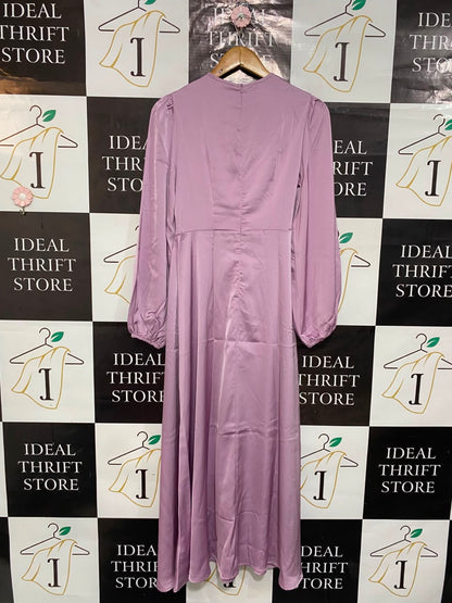 SHEIN |S| BUST 15| A23| MAUVE PINK SATIN KNOT-FRONT LONG-SLEEVE MIDI DRESS