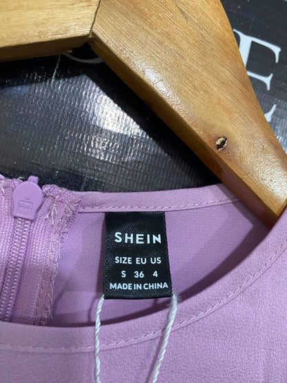 SHEIN |S| BUST 15| A23| MAUVE PINK SATIN KNOT-FRONT LONG-SLEEVE MIDI DRESS