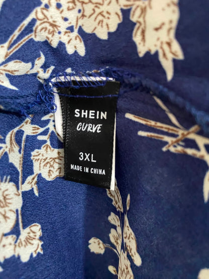 SHEIN CURVE |XL| BUST 22| A23| NAVY BLUE AND WHITE FLORAL V-NECK TIE-WAIST MIDI DRESS