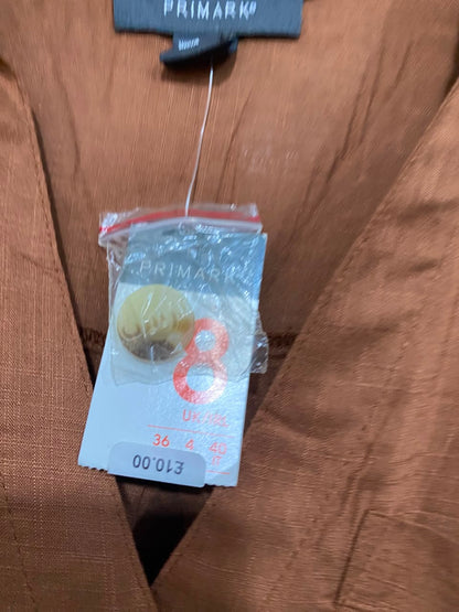PRIMARK |S| BUST 19| A23| RUST BROWN BUTTON-UP TIE-FRONT LONG-SLEEVE CROP SHIRT