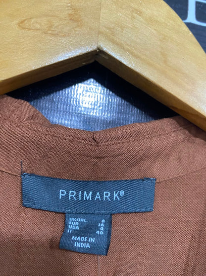 PRIMARK |S| BUST 19| A23| RUST BROWN BUTTON-UP TIE-FRONT LONG-SLEEVE CROP SHIRT
