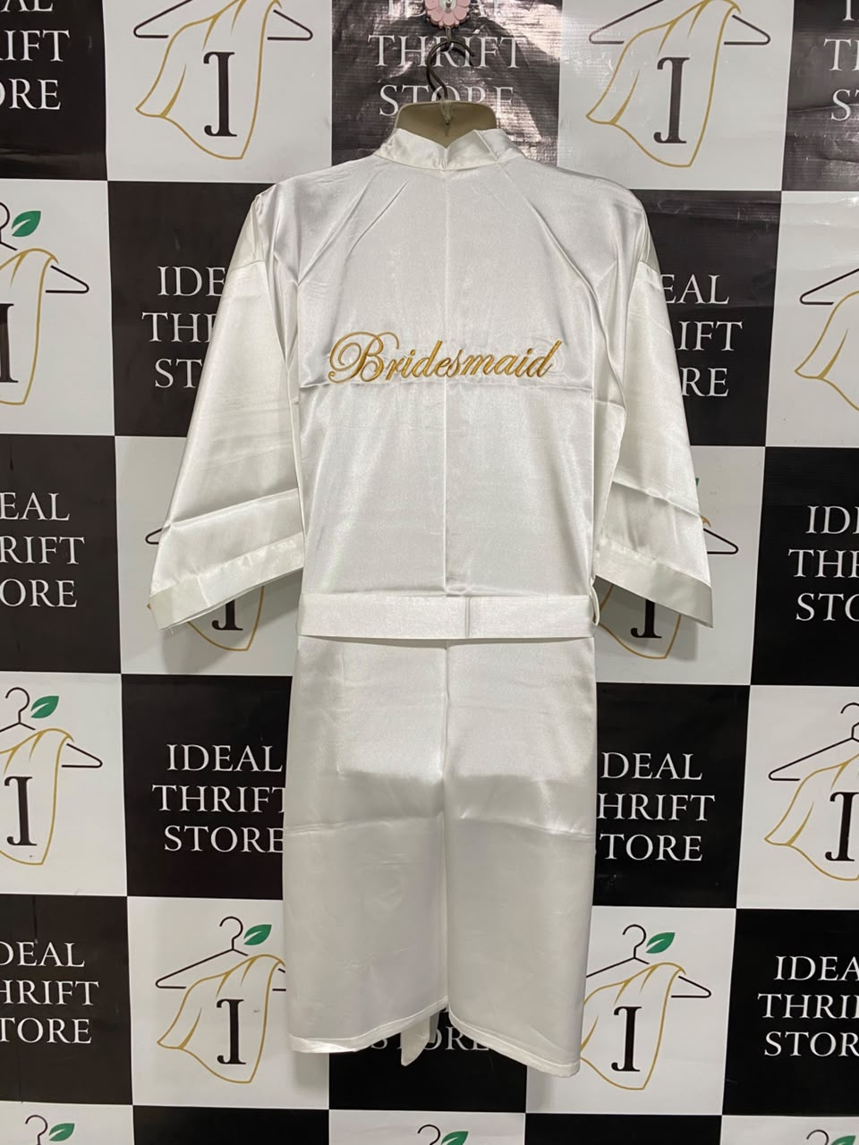 |L| BUST 21| A23| WHITE SATIN KIMONO ROBE | ELEGANT SILKY LOUNGEWEAR & BRIDAL ROBE